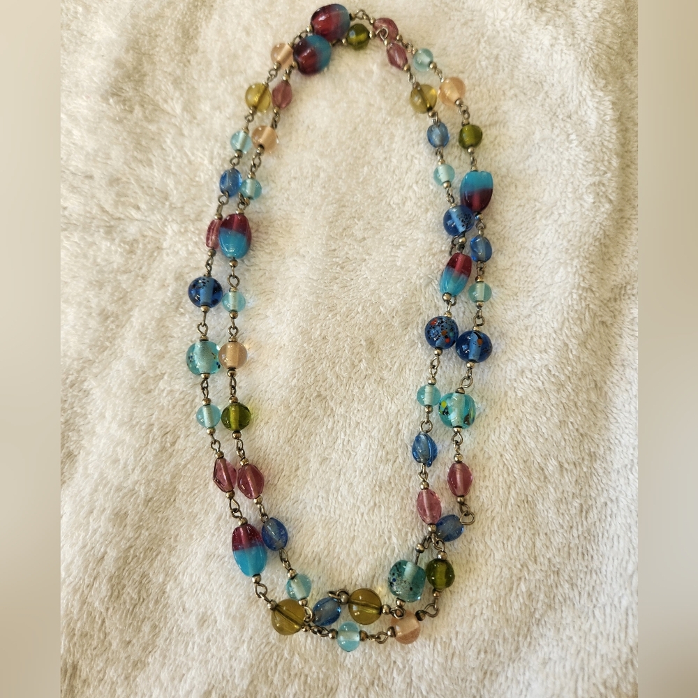 Eclectic Blue and Green Beaded Necklace